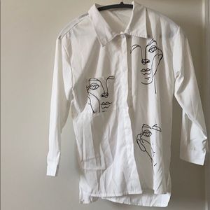 Abstract art white button up